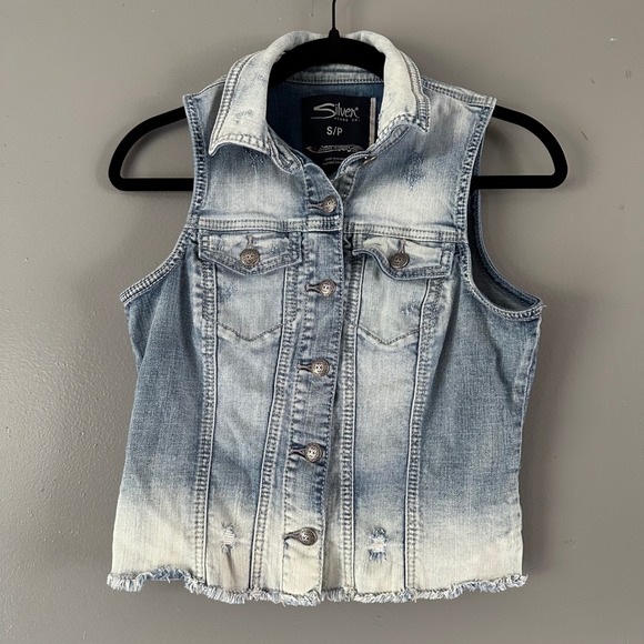 Silver Jeans Co.‎ Acid Wash Distressed Denim Vest Light + Acid Wash SMALL - Picture 1 of 6